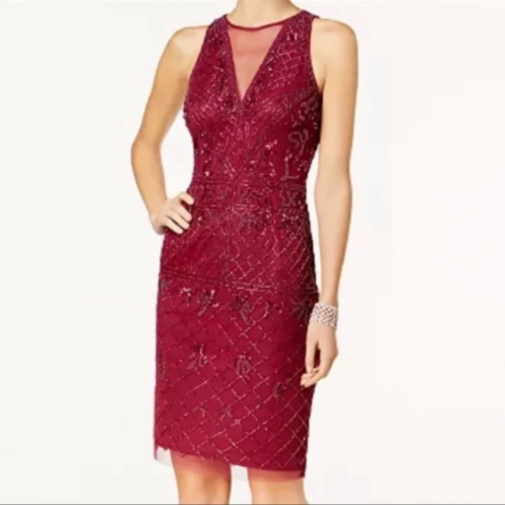 Aidan Mattox V-Neckline beaded cocktail dress